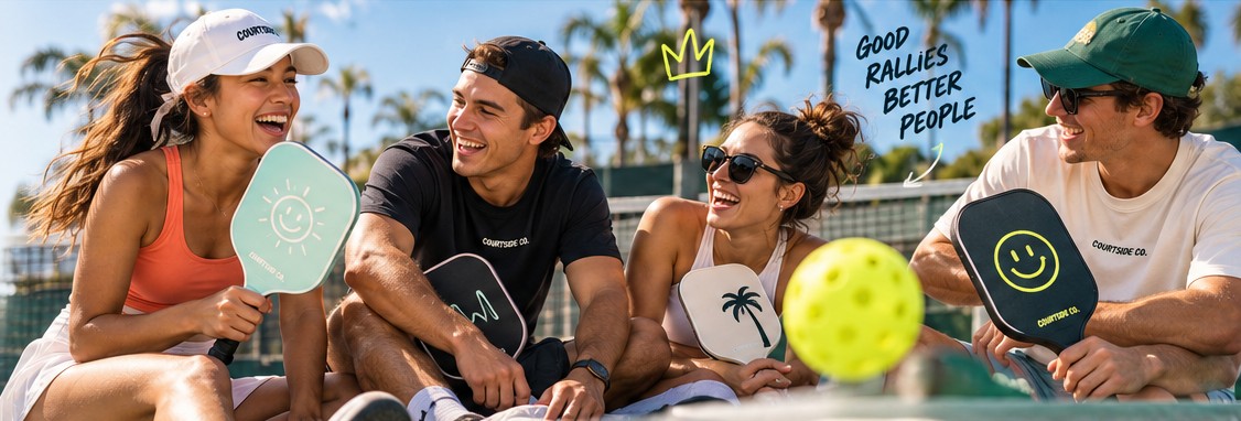 Friends enjoying a sunny pickleball day